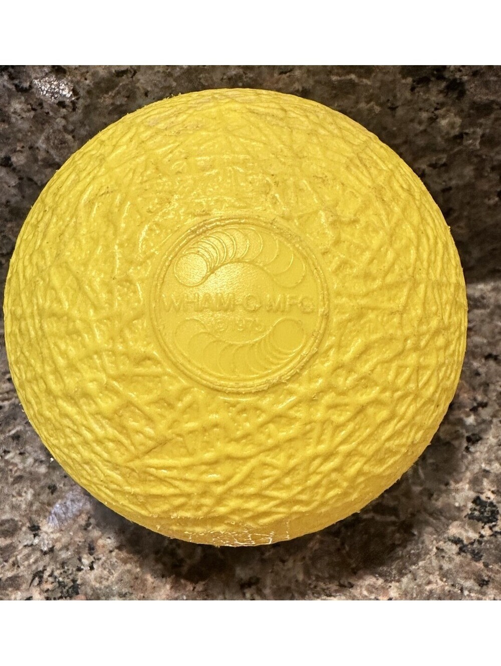 Vintage 1975 Wham-O Mfg Yellow Textured Ball 3" Rare Retro Toy